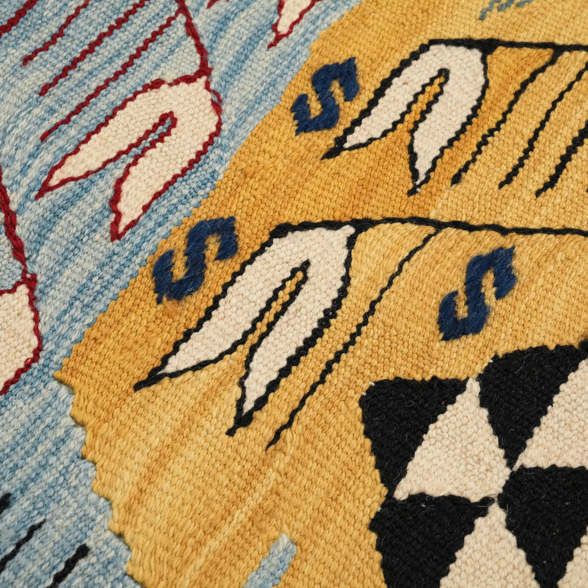 El Dokuma Anadolu Desenli Rengarenk Yün Kilim — mutfak halısı