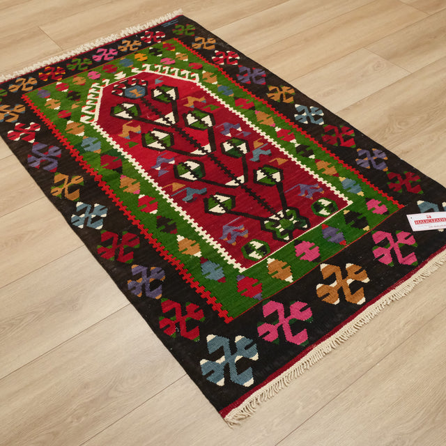 El Dokuma Yün Uşak Eşme Köy Kilimi, rengarenk, 92x150 cm — Halıcızade