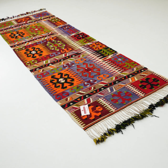 El Dokuma Anadolu Desenli Sandık Eskisi Denizli Çalçırpı Kilimi, rengarenk, 90x268 cm — Halıcızade