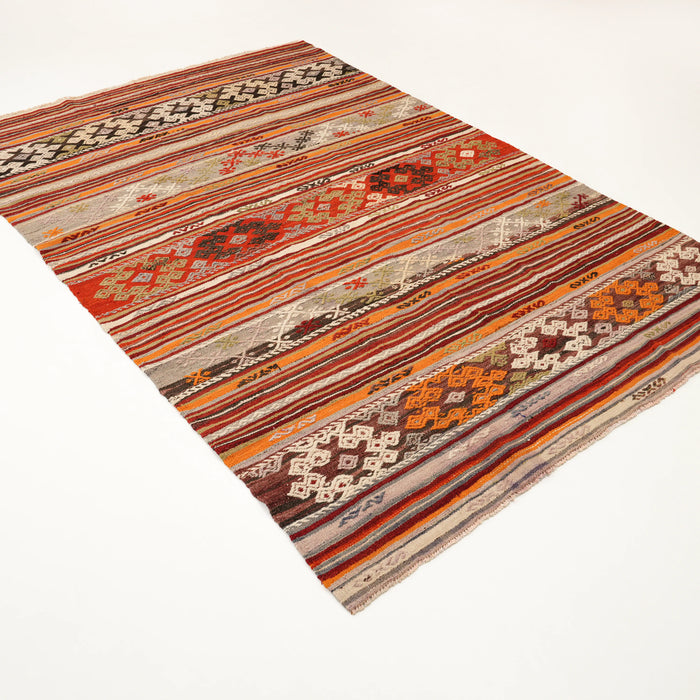 El Dokuma Anadolu Desenli Sandık Eskisi Rengarenk Yün Cicim Kilim, 186x277 cm — Halıcızade