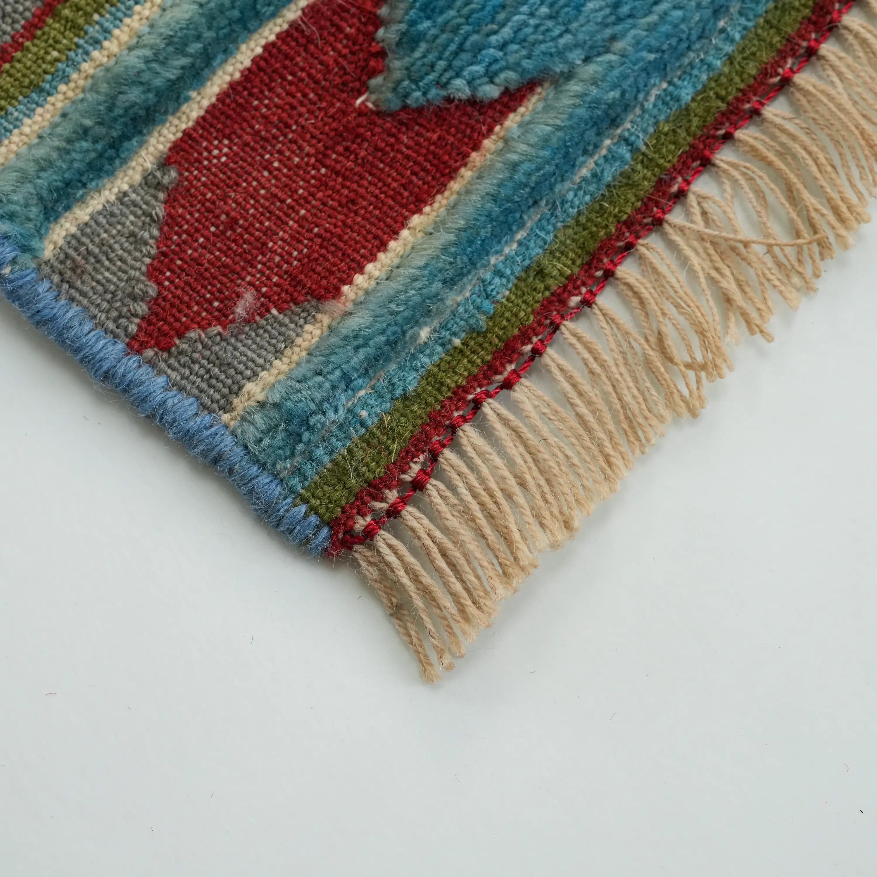 Handwoven Anatolian Patterned Turquoise Wool Rug