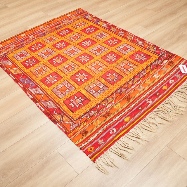 El Dokuma Anadolu Desenli Turuncu Kök Boya Fethiye Yıldızlı Cicim Kilim, 127x176 cm — Halıcızade