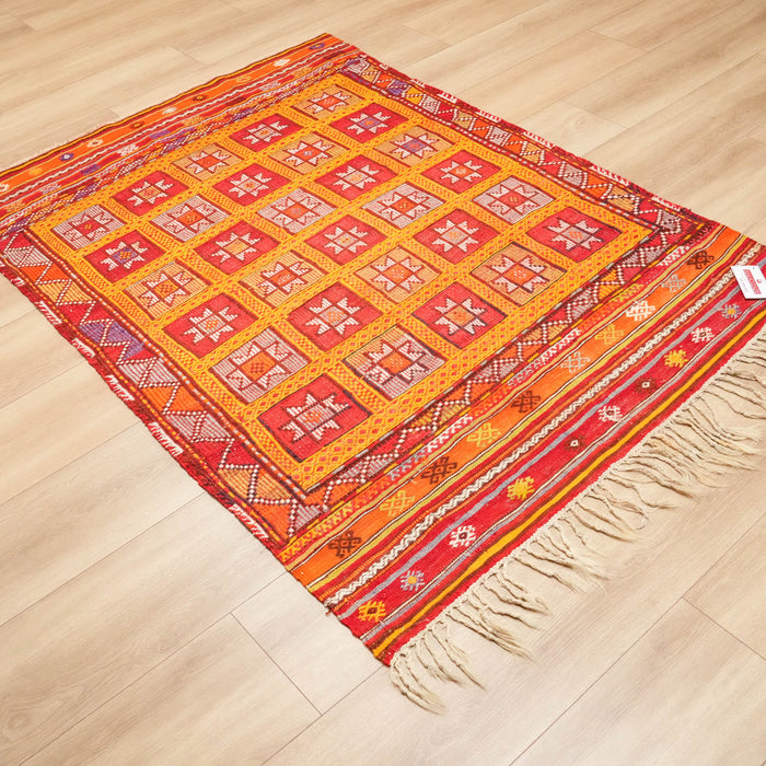 El Dokuma Anadolu Desenli Turuncu Kök Boya Fethiye Yıldızlı Cicim Kilim, 127x176 cm — Halıcızade