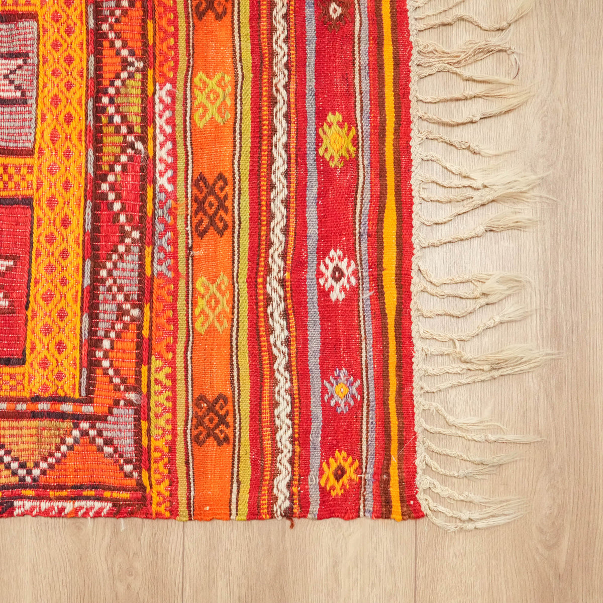 El Dokuma Anadolu Desenli Turuncu Kök Boya Fethiye Yıldızlı Cicim Kilim — yün