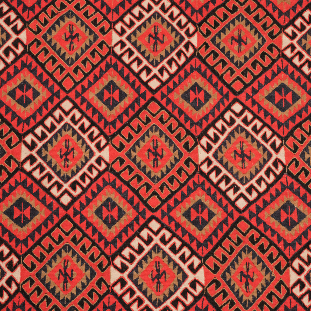 El Dokuma Anadolu Desenli Van Sandık Eskisi Kırmızı Yün Kilim — etnik desenli