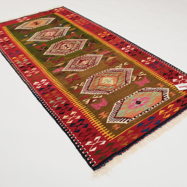 El Dokuma Yün Konya Nuzumla Kök Boya Köy Kilimi, rengarenk, 91x190 cm — Halıcızade