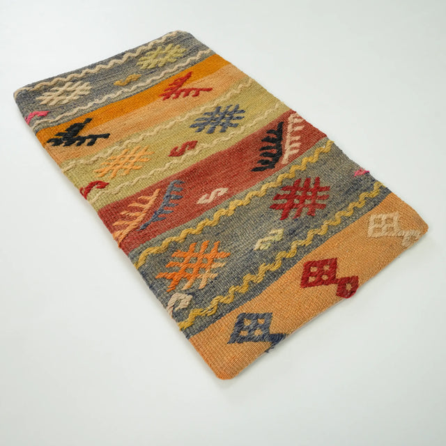 El Dokuma Anadolu Desenli Yün Rengarenk Kırlent Kılıfı, 30x50 cm — Halıcızade