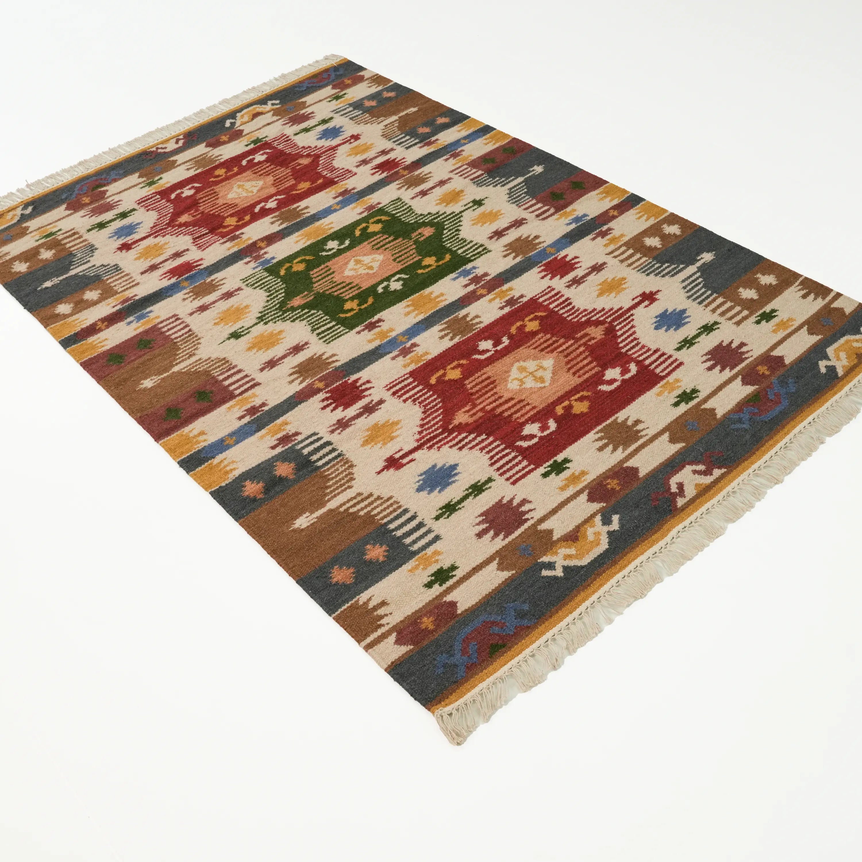 El Dokuma Anadolu Desenli Yün Rengarenk Otantik Kilim