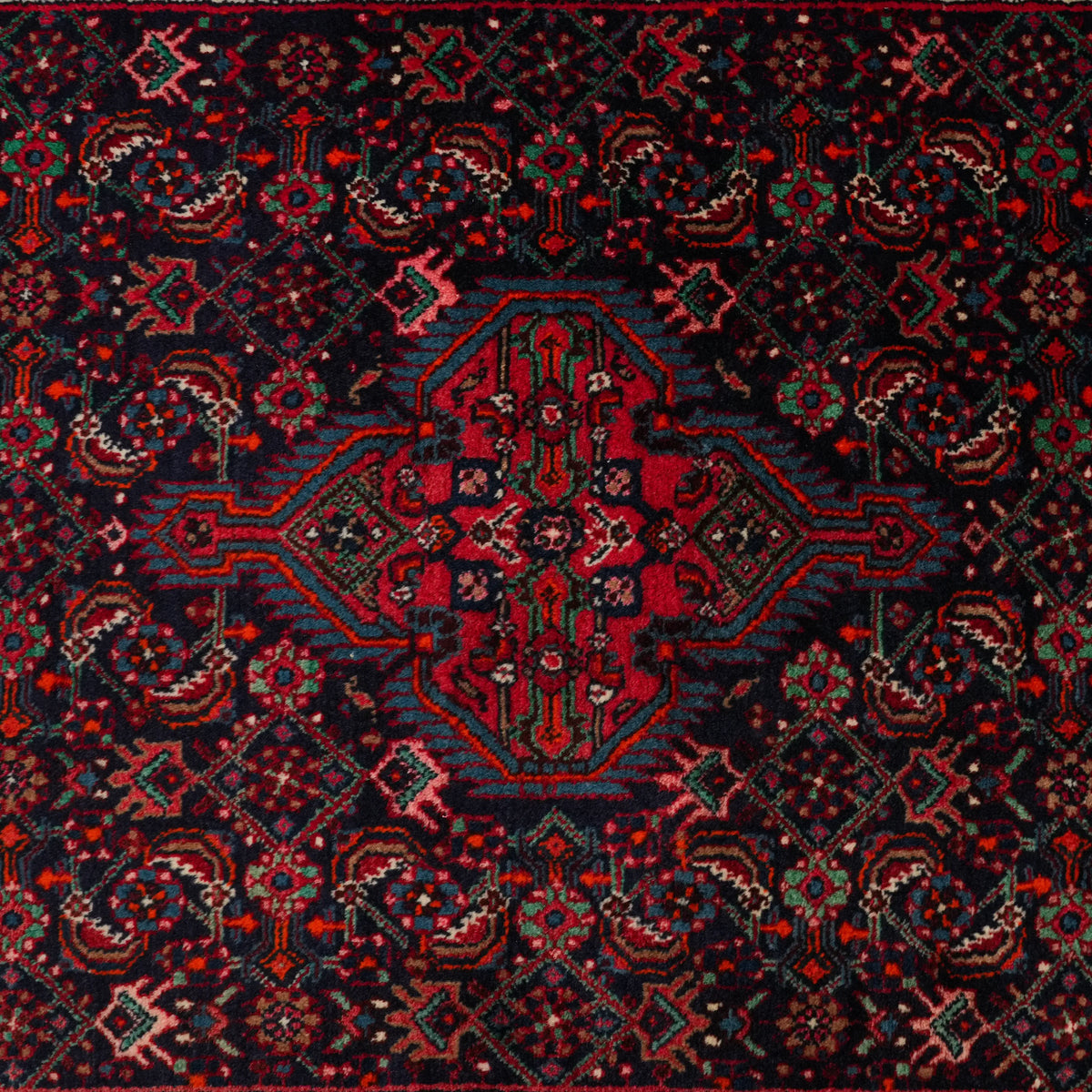 Navy Anatolian Hand-Knotted Wool Bijar Rug — tribal pattern
