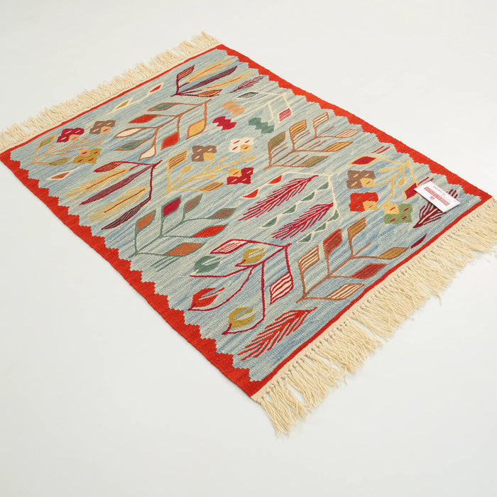 El Dokuma Anadolu Desenli Yün Turkuaz Kilim, 90x118 cm — Halıcızade