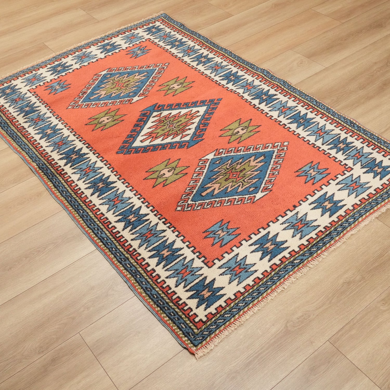 El Dokuma Sandık Eskisi Anadolu Desenli Kars Halısı, turuncu, 121x176 cm — Halıcızade