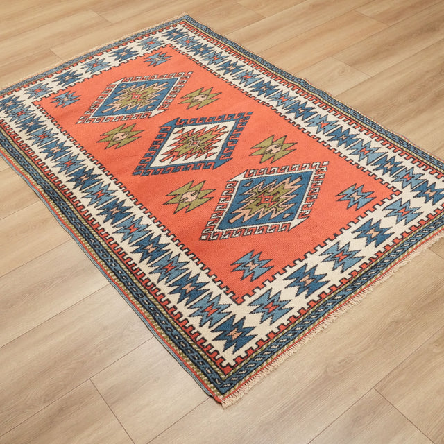 El Dokuma Sandık Eskisi Anadolu Desenli Kars Halısı, turuncu, 121x176 cm — Halıcızade
