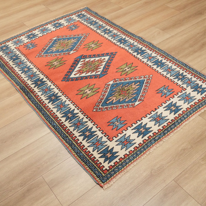 El Dokuma Sandık Eskisi Anadolu Desenli Kars Halısı, turuncu, 121x176 cm — Halıcızade