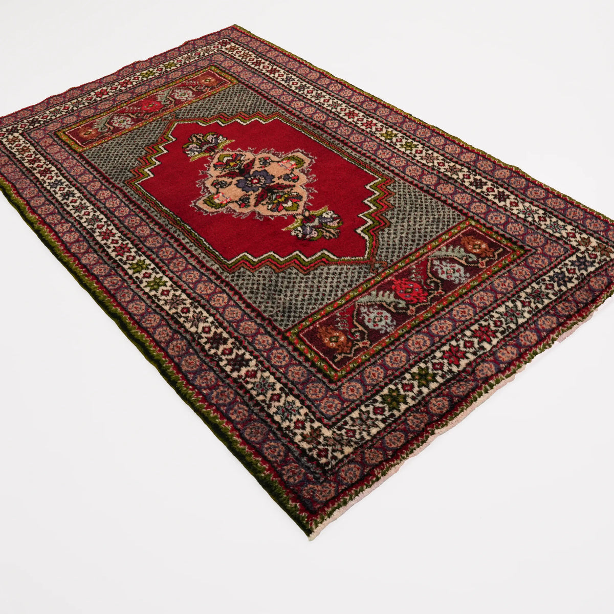 Anadolu desenli kök boyalı el dokuma Kırşehir halısı, kırmızı, 106x176 cm — Halıcızade