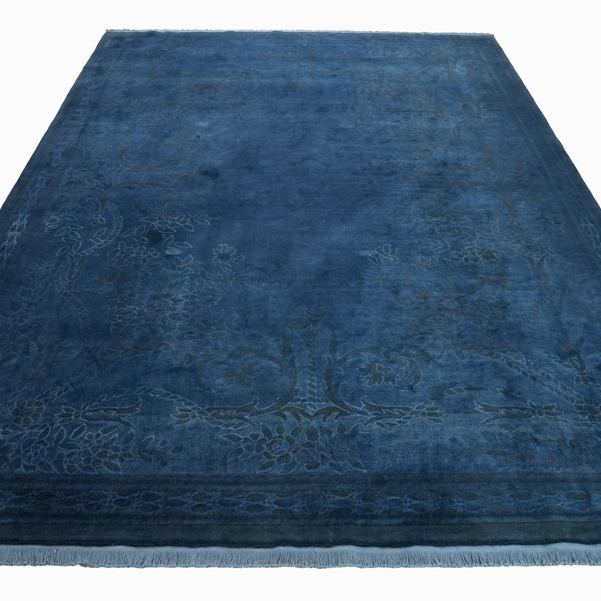 El Dokuma Avangard Desenli Lacivert İpekli Halı — 245x350 cm