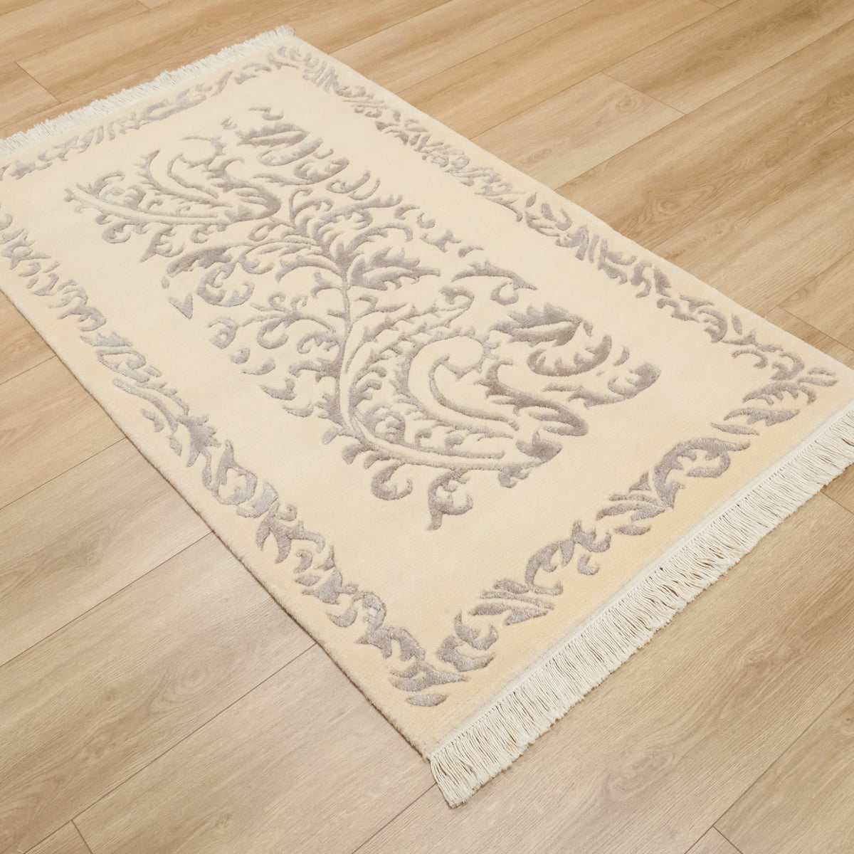 El Dokuma Bambu Çerçeve Desenli Gri Halı, 90x150 cm — Halıcızade