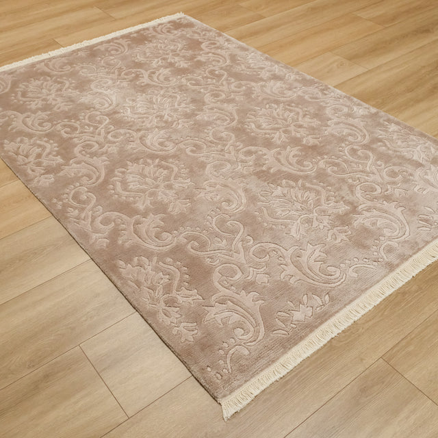 El Dokuma Bambu Viskon Damask Desenli Vizon Halı, 120×180 cm Halıcızade