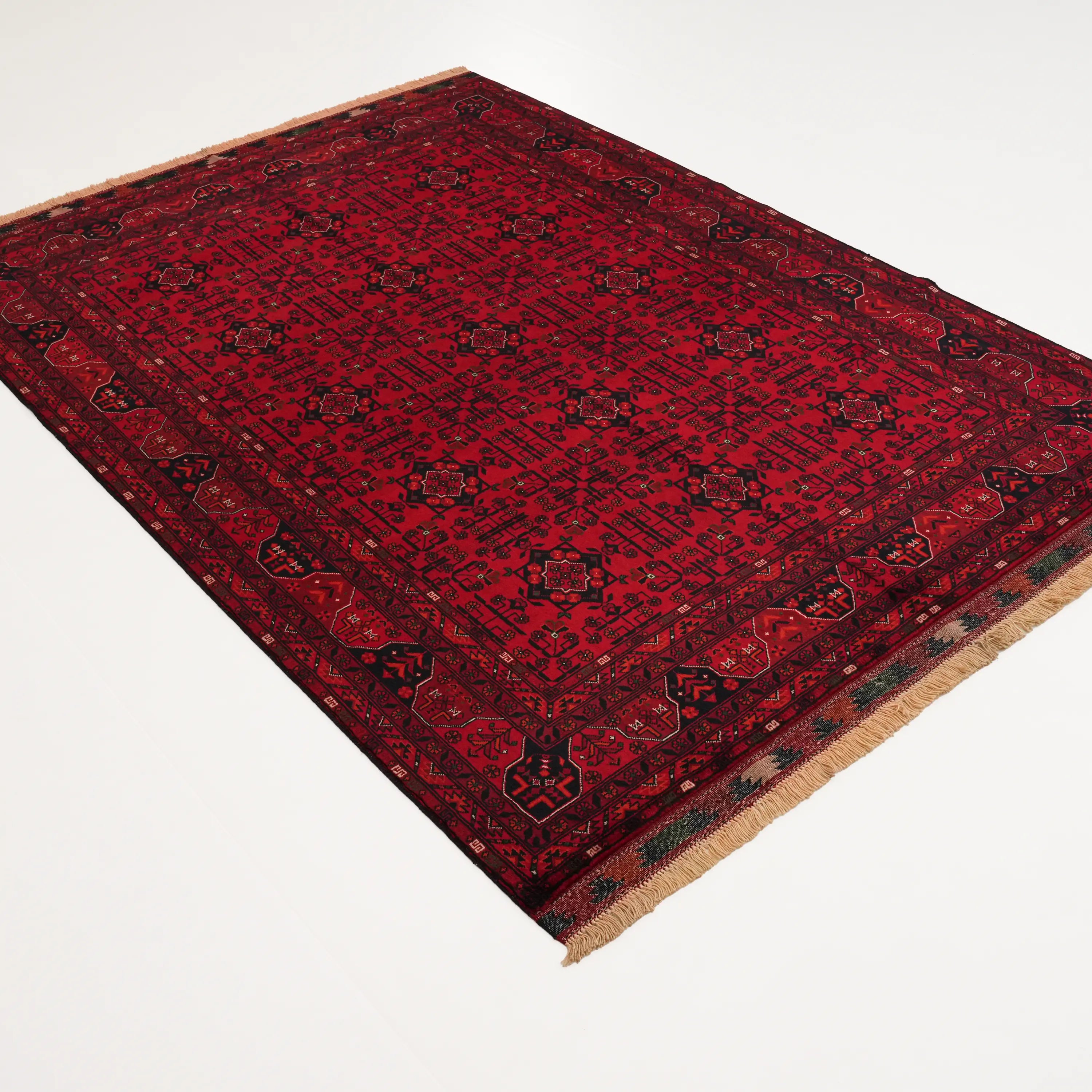 El Dokuma Bordo Afgan Desenli Bordo Yün İnce Bilicik Halı