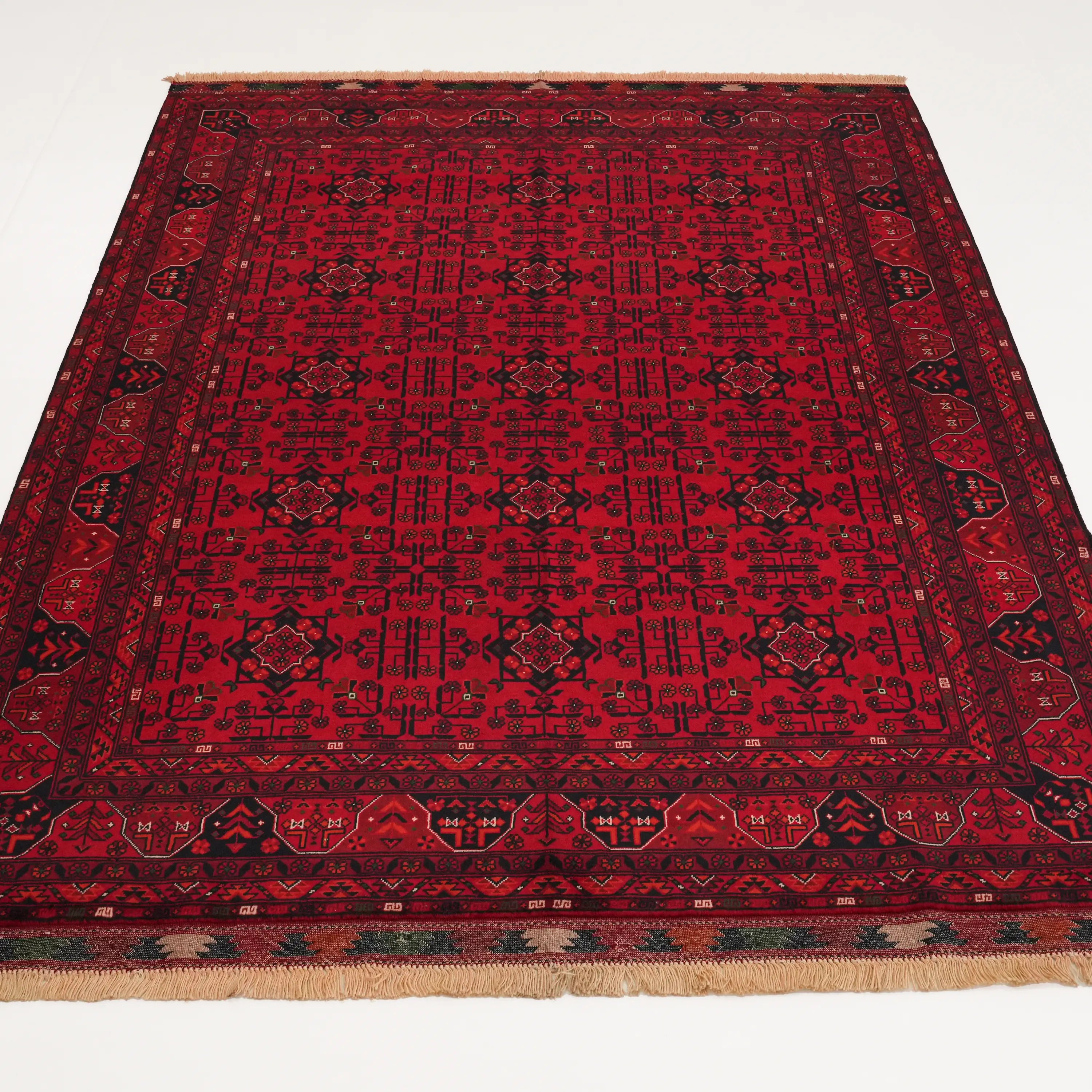 El Dokuma Bordo Afgan Desenli Bordo Yün İnce Bilicik Halı