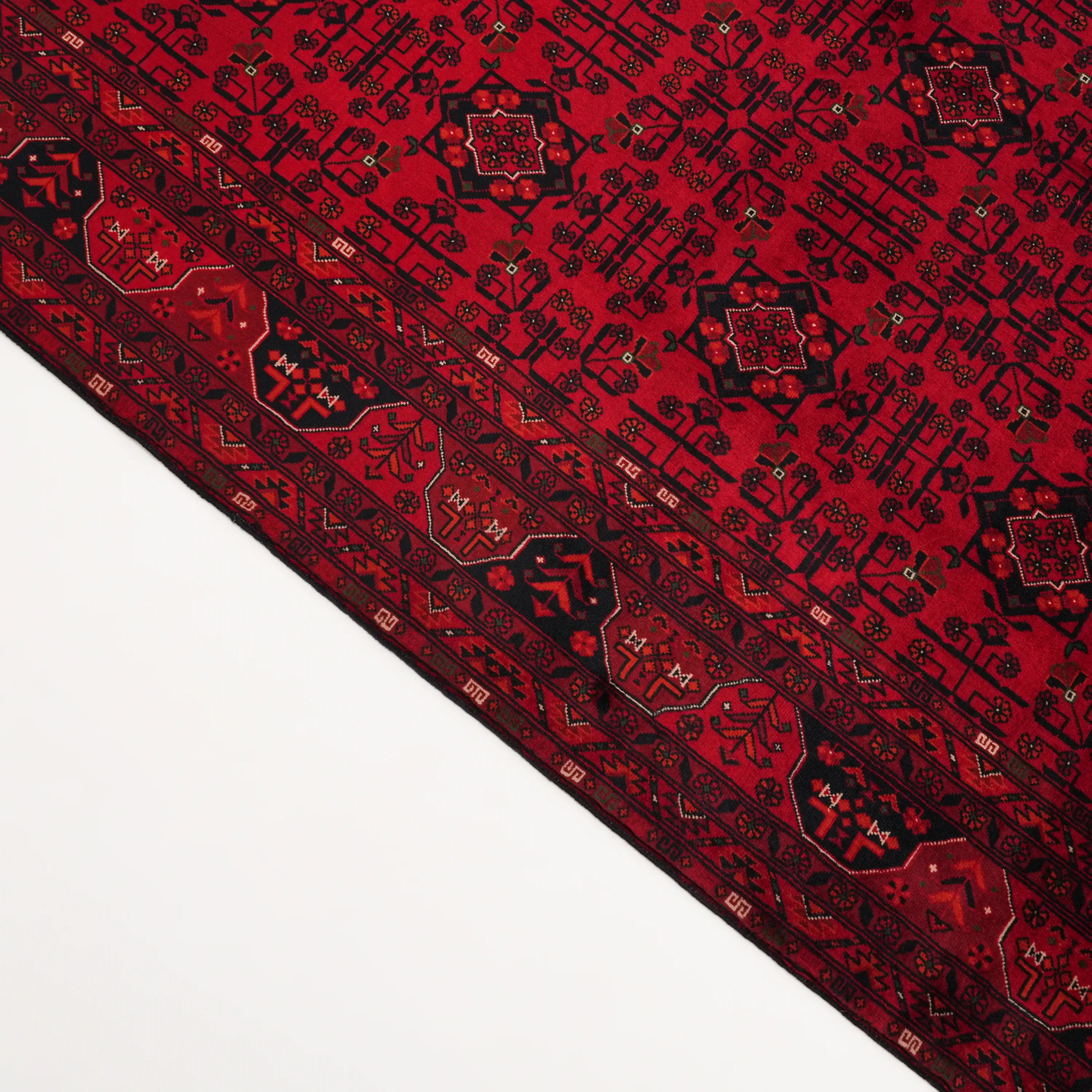 El Dokuma Bordo Afgan Desenli Bordo Yün İnce Bilicik Halı