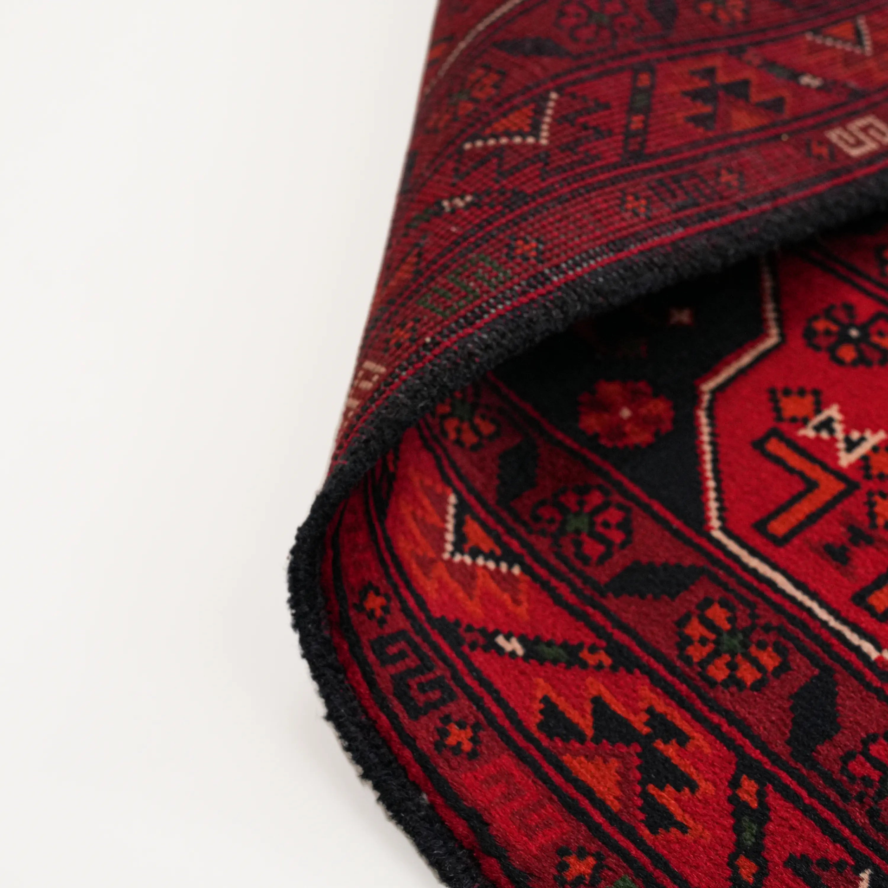 El Dokuma Bordo Afgan Desenli Bordo Yün İnce Bilicik Halı