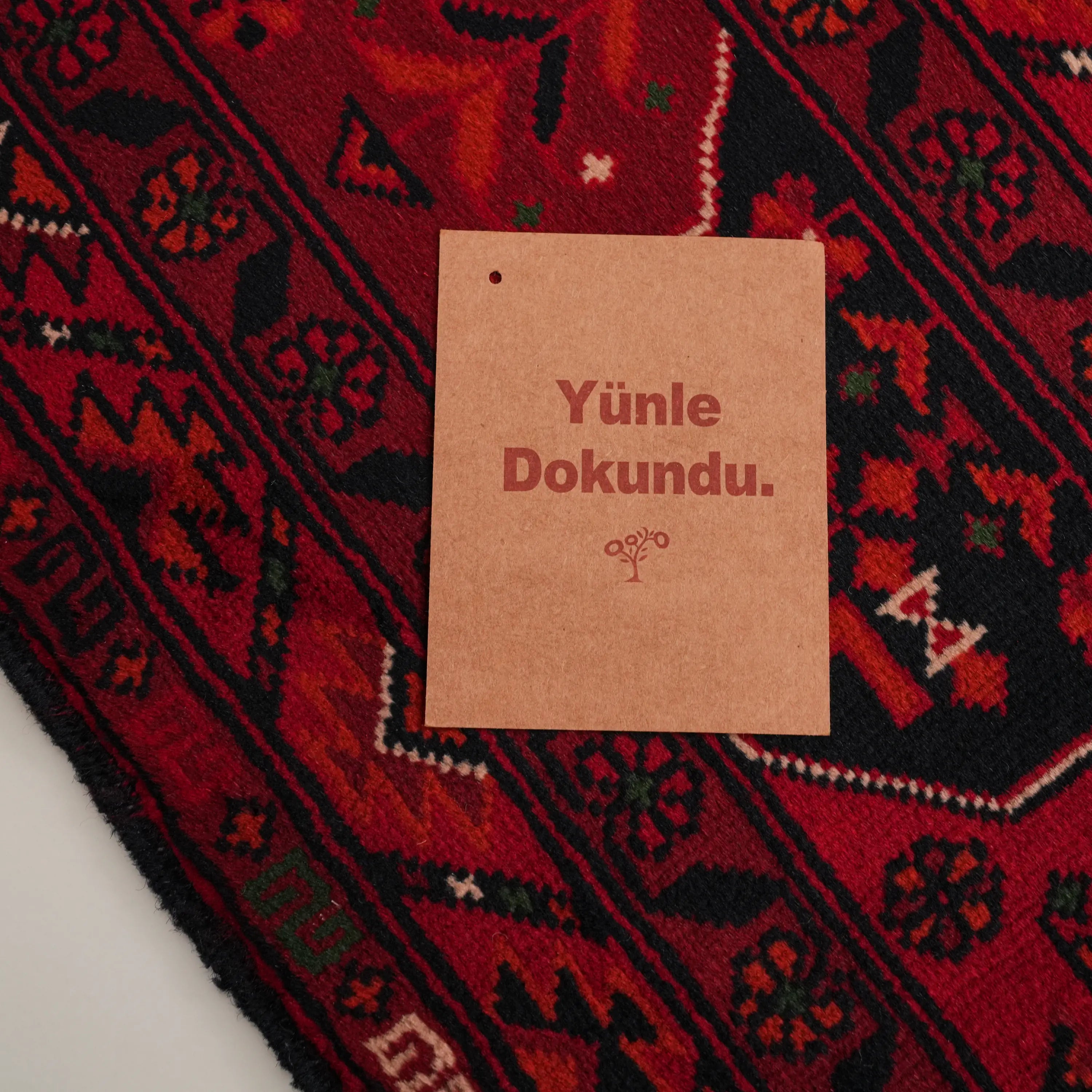 El Dokuma Bordo Afgan Desenli Bordo Yün İnce Bilicik Halı