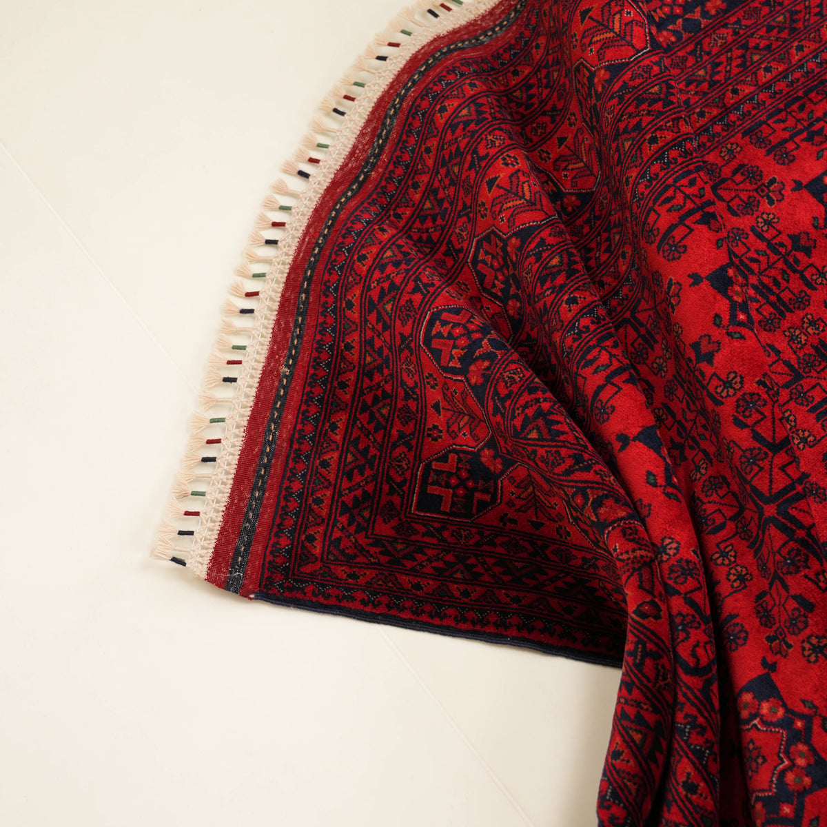 Handwoven Burgundy Afghan-Patterned Wool Bilicik Living Room Rug