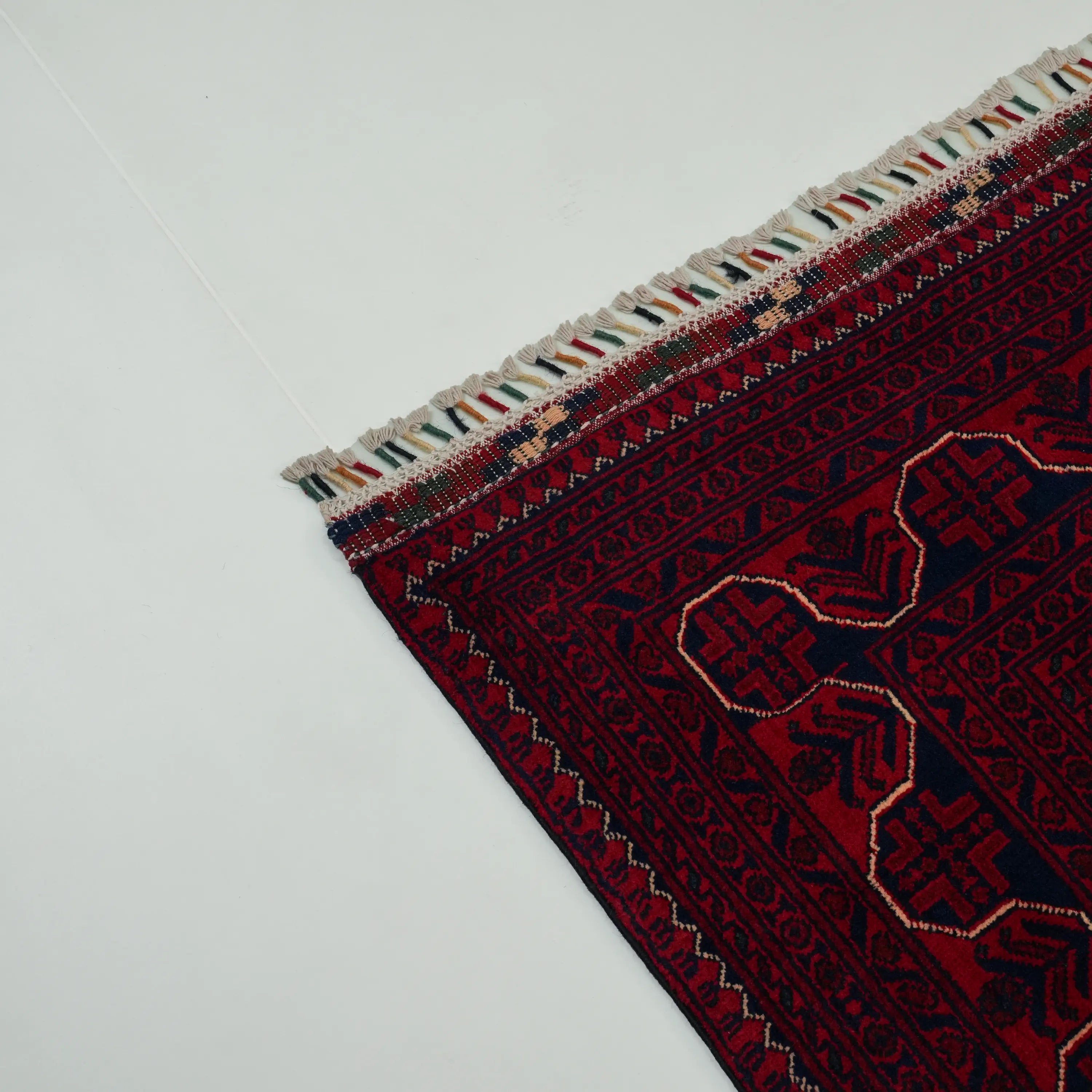 Handwoven Burgundy Afghan Pattern Wool Burgundy Khamyap Rug