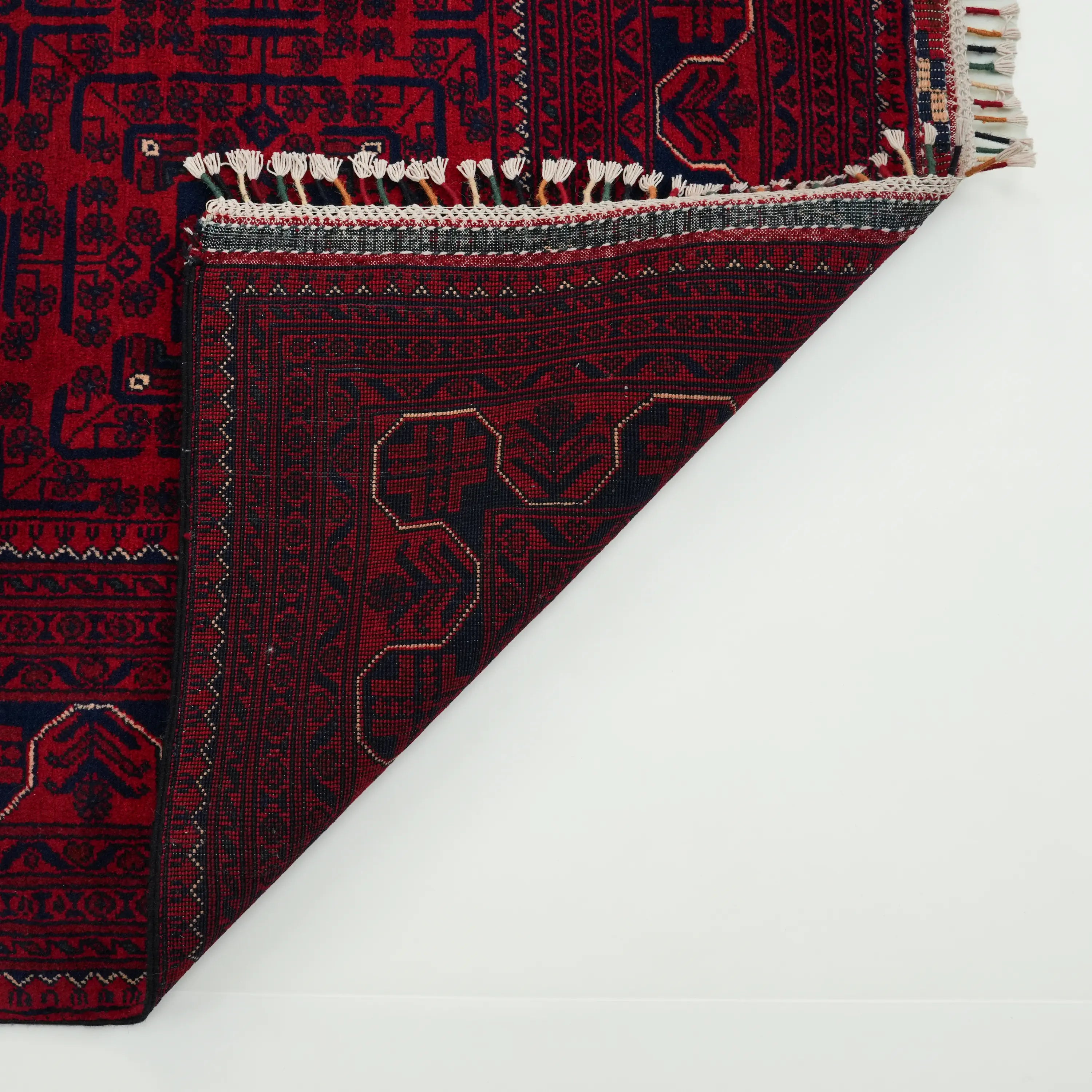 Handwoven Burgundy Afghan Pattern Wool Burgundy Khamyap Rug