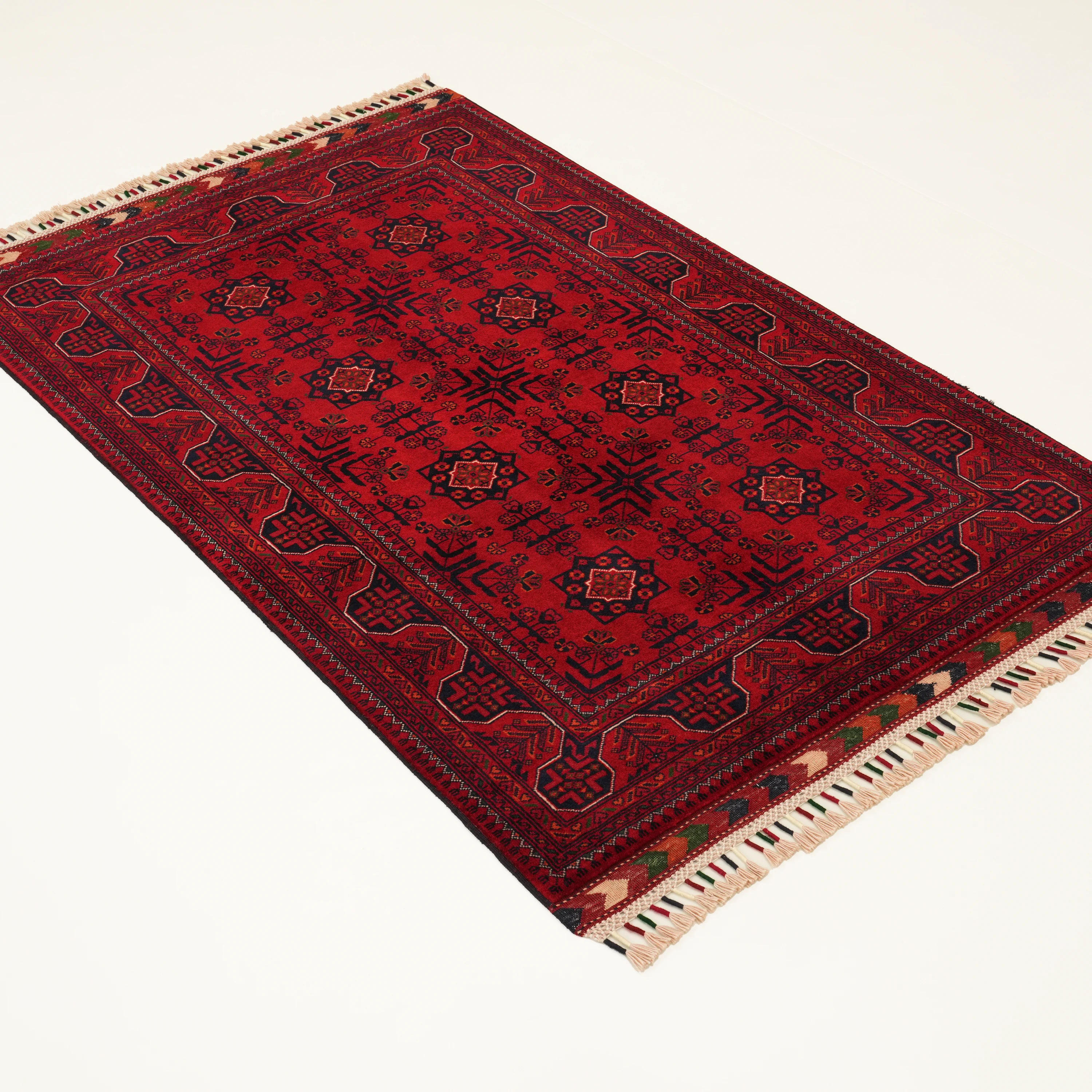 Handwoven Burgundy Afghan-Patterned Wool Ethnic Bilicik Rug
