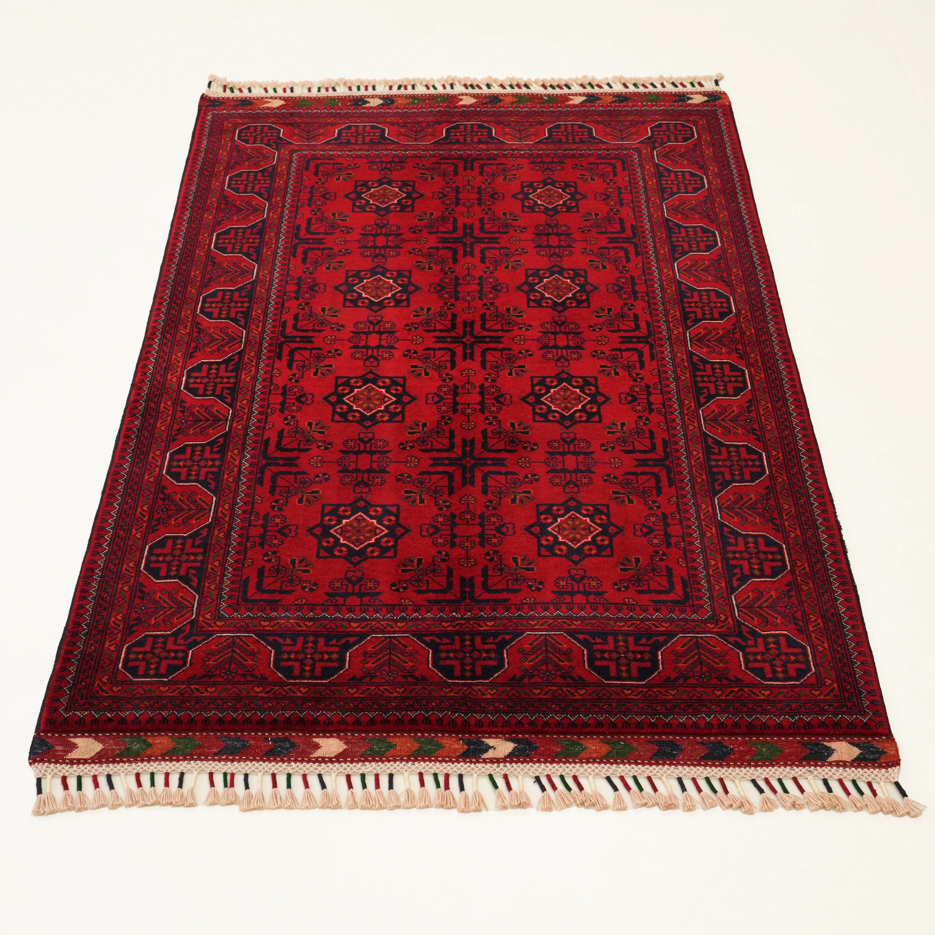 Handwoven Burgundy Afghan-Patterned Wool Ethnic Bilicik Rug