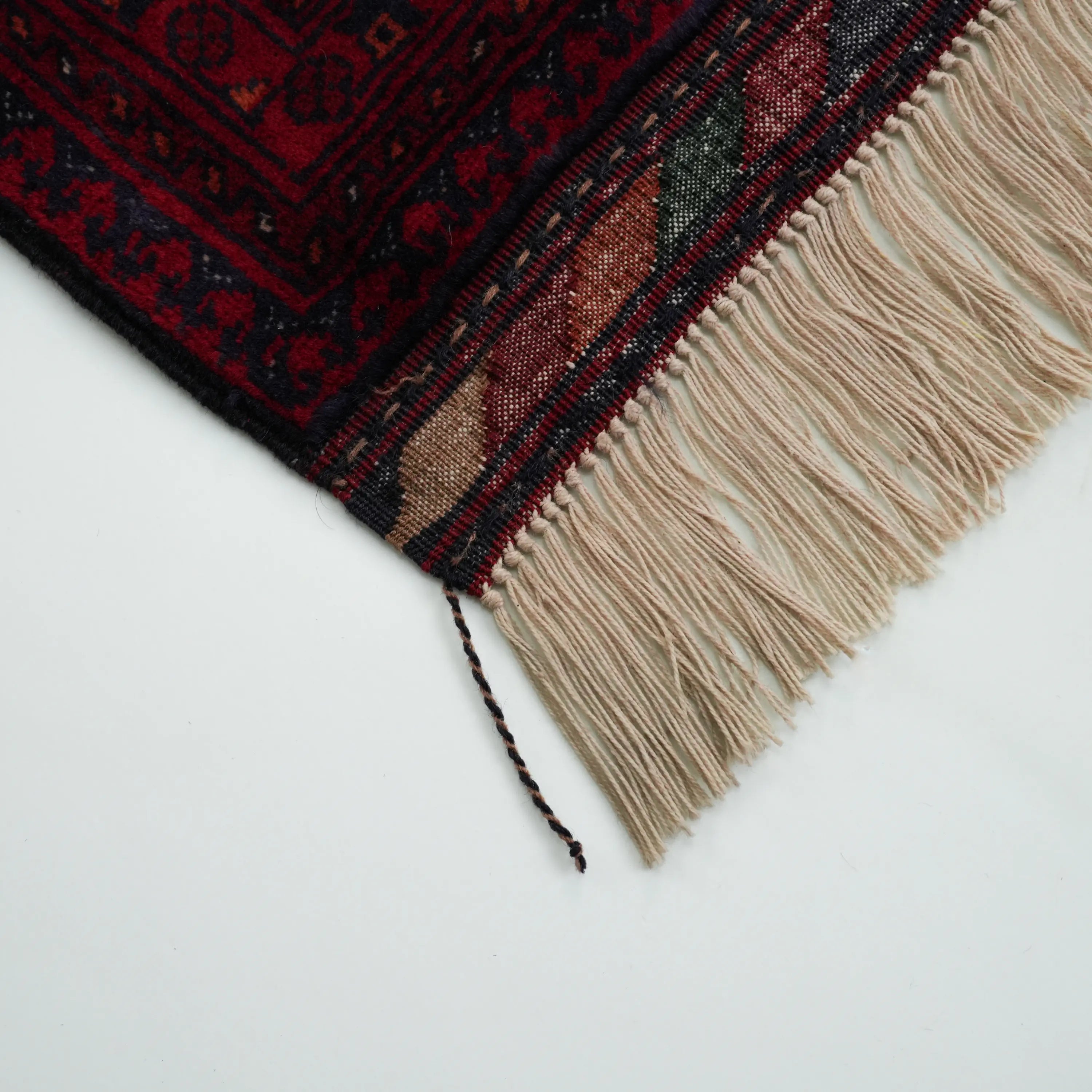 El Dokuma Bordo Afgan Desenli Yün Etnik Bilicik Halı