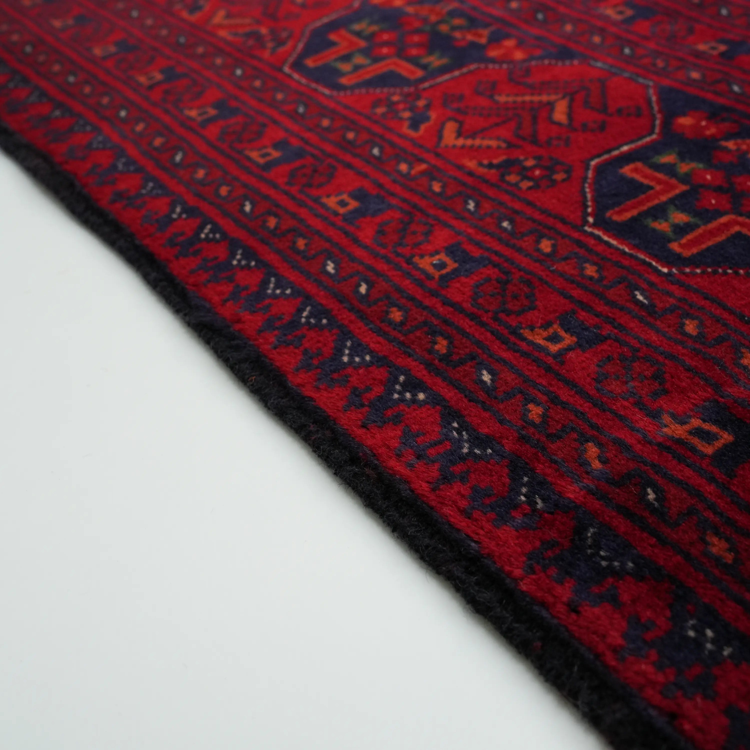 El Dokuma Bordo Afgan Desenli Yün Etnik Bilicik Halı