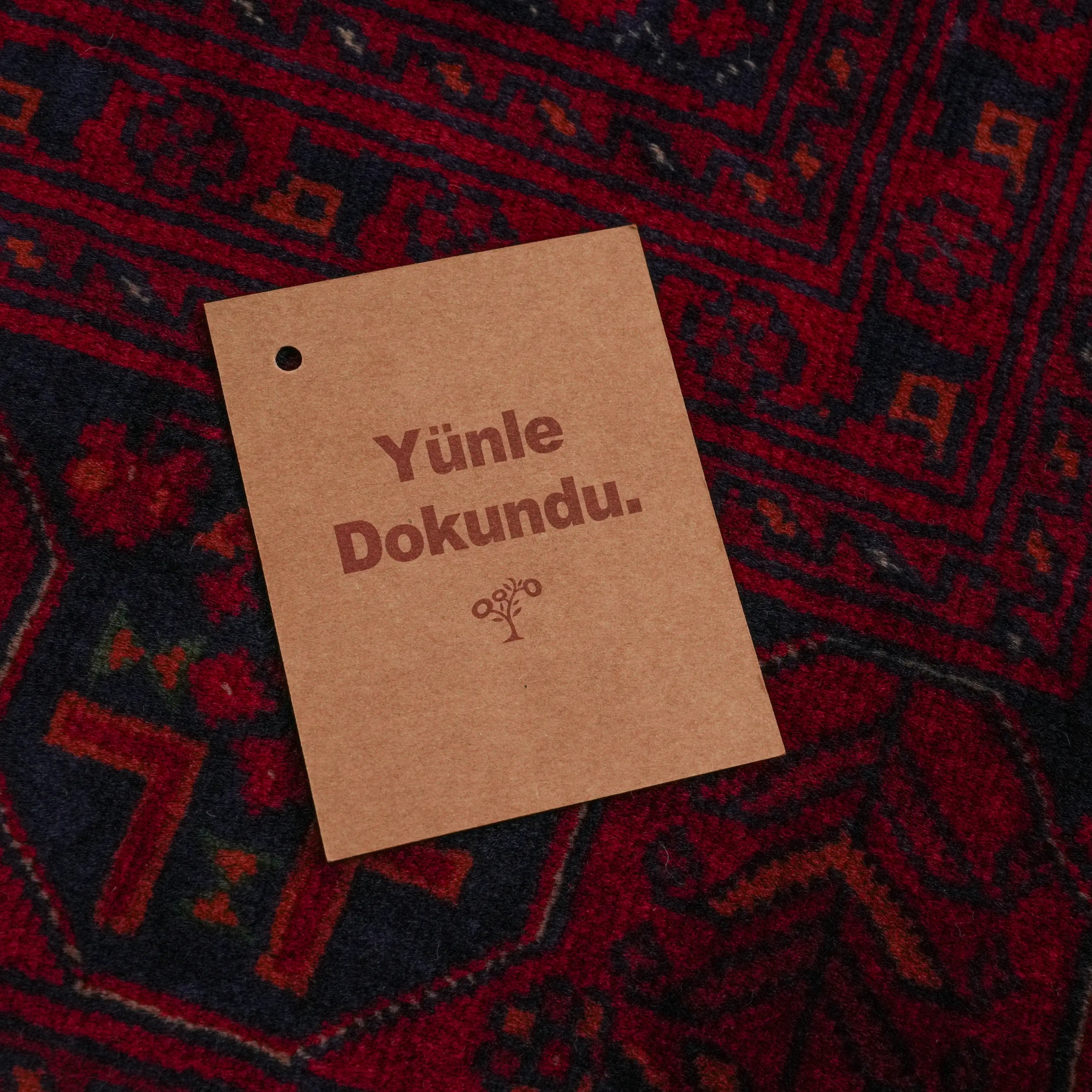 El Dokuma Bordo Afgan Desenli Yün Etnik Bilicik Halı