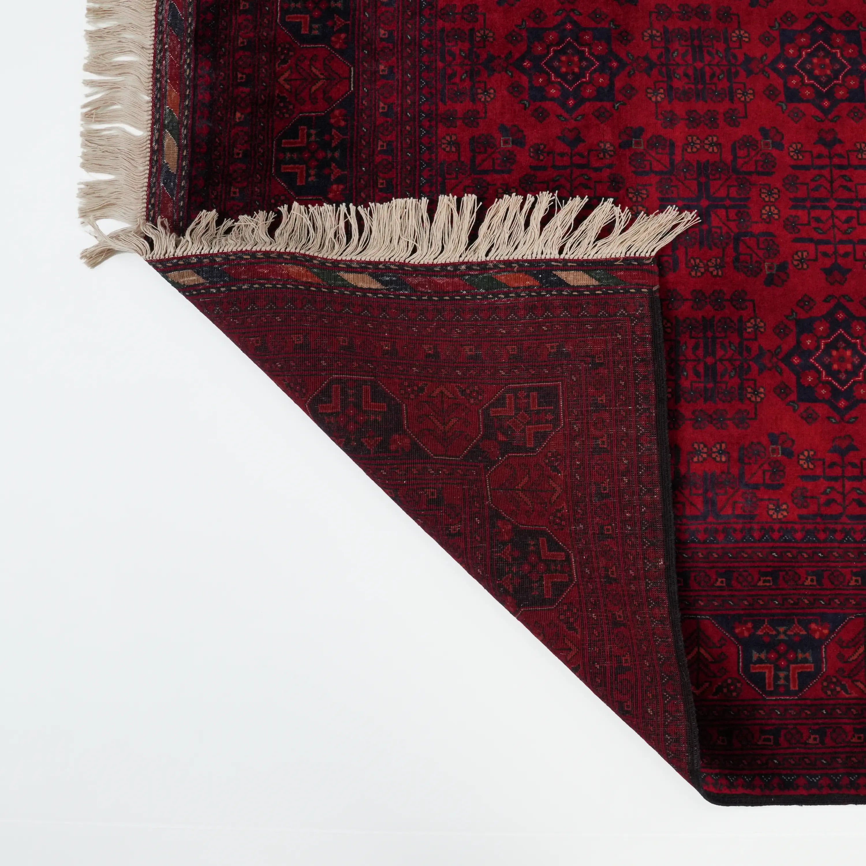 El Dokuma Bordo Afgan Desenli Yün Etnik Bilicik Halı