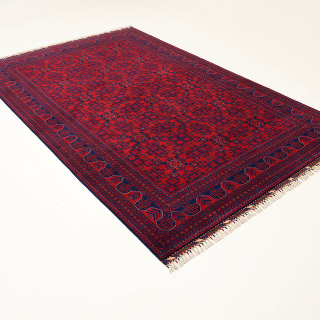El Dokuma Bordo Afgan Desenli Yün Khamyap Halı, 196x300 cm — Halıcızade