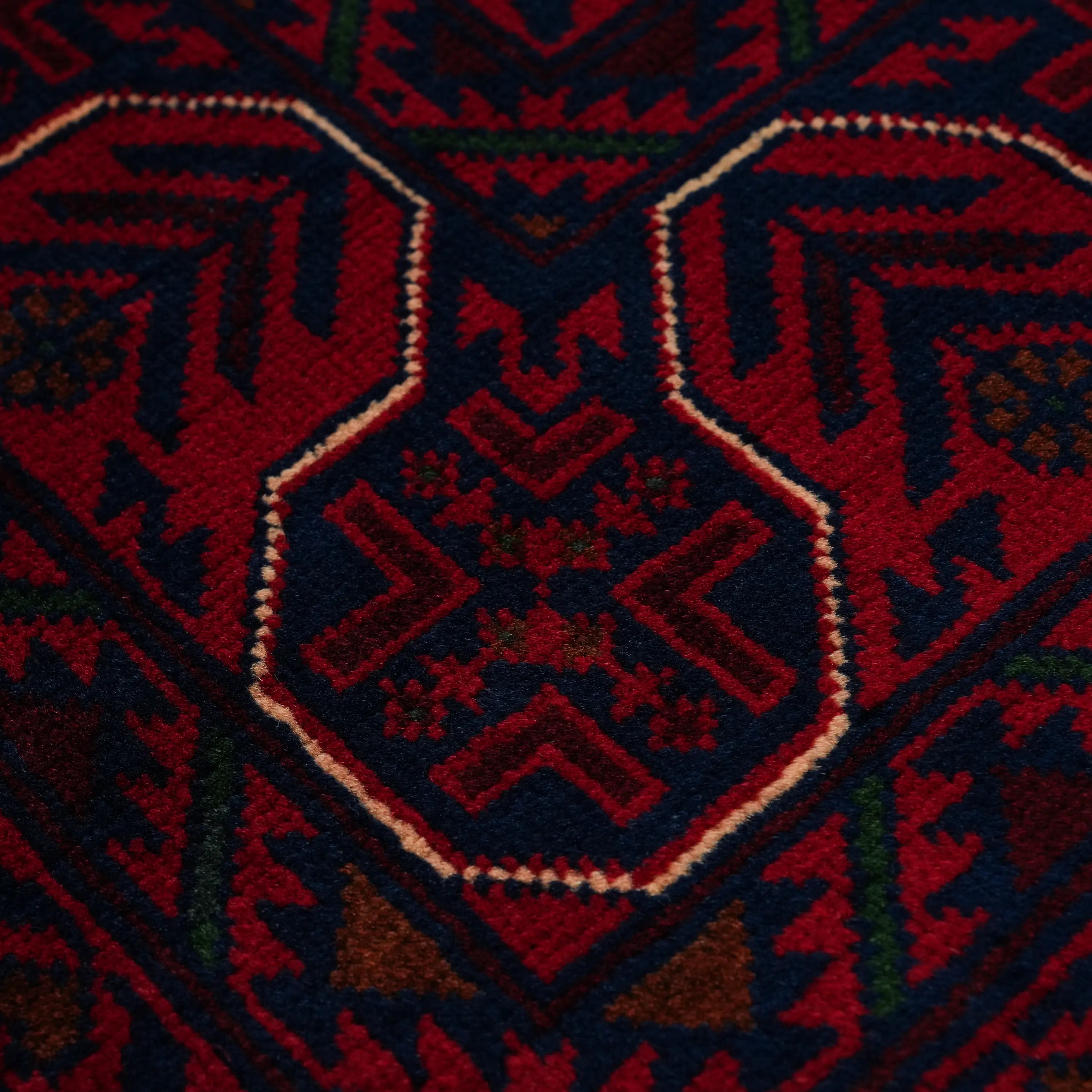 Handwoven Burgundy Afghan Patterned Wool Khamyap Rug