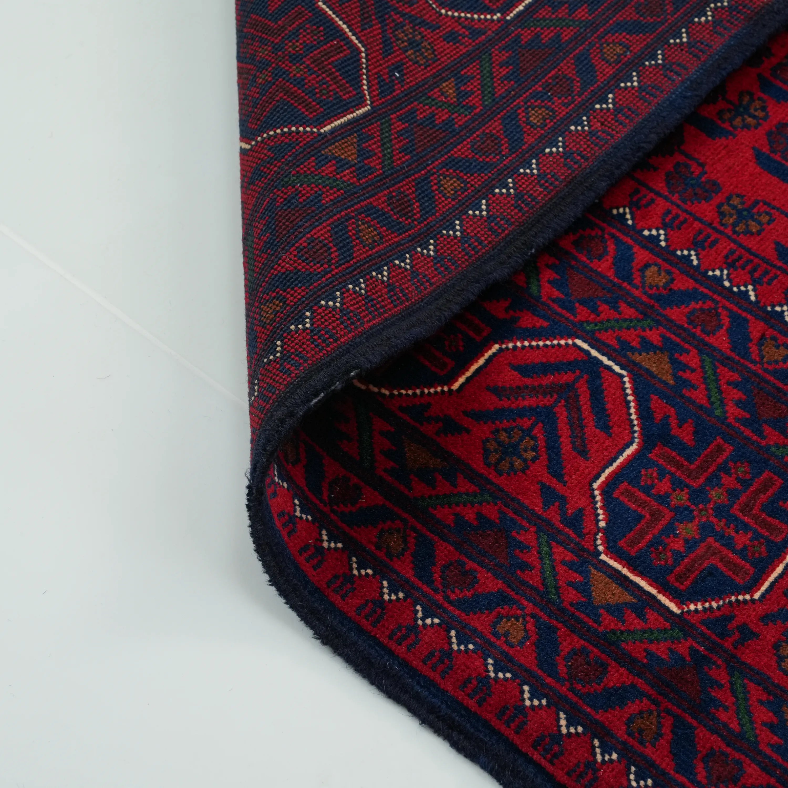 Handwoven Burgundy Afghan Patterned Wool Khamyap Rug