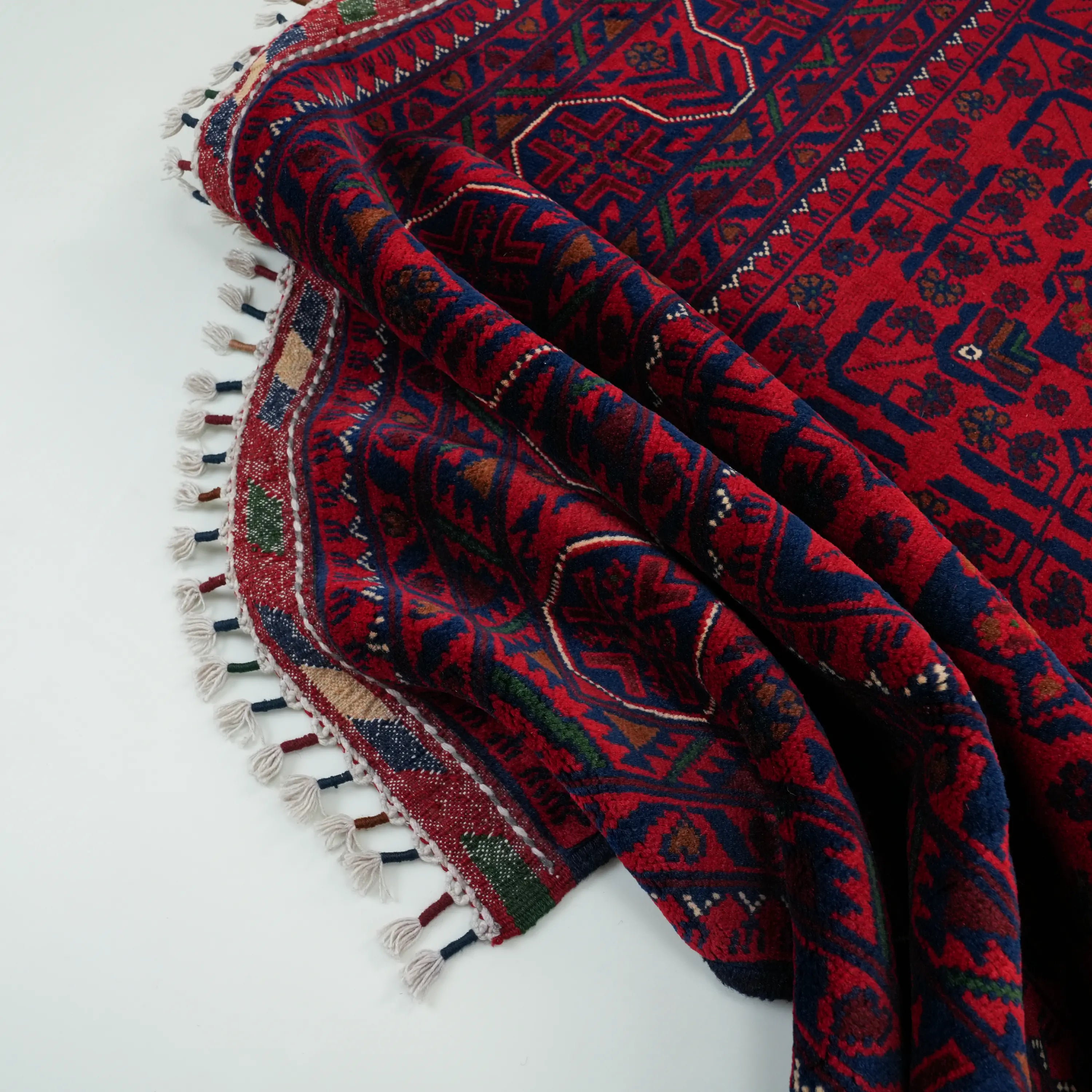 Handwoven Burgundy Afghan Patterned Wool Khamyap Rug