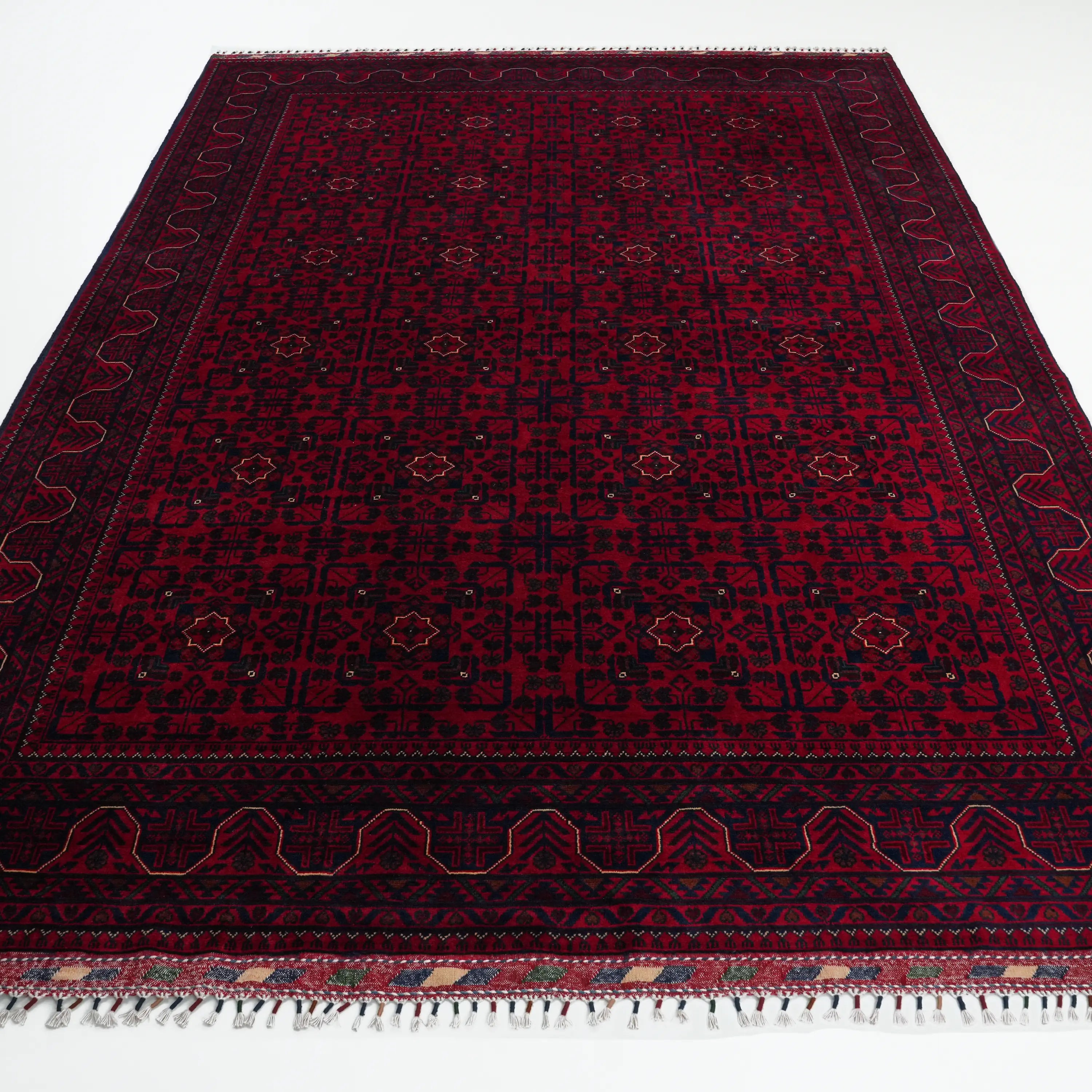 Handwoven Burgundy Afghan Patterned Wool Khamyap Rug