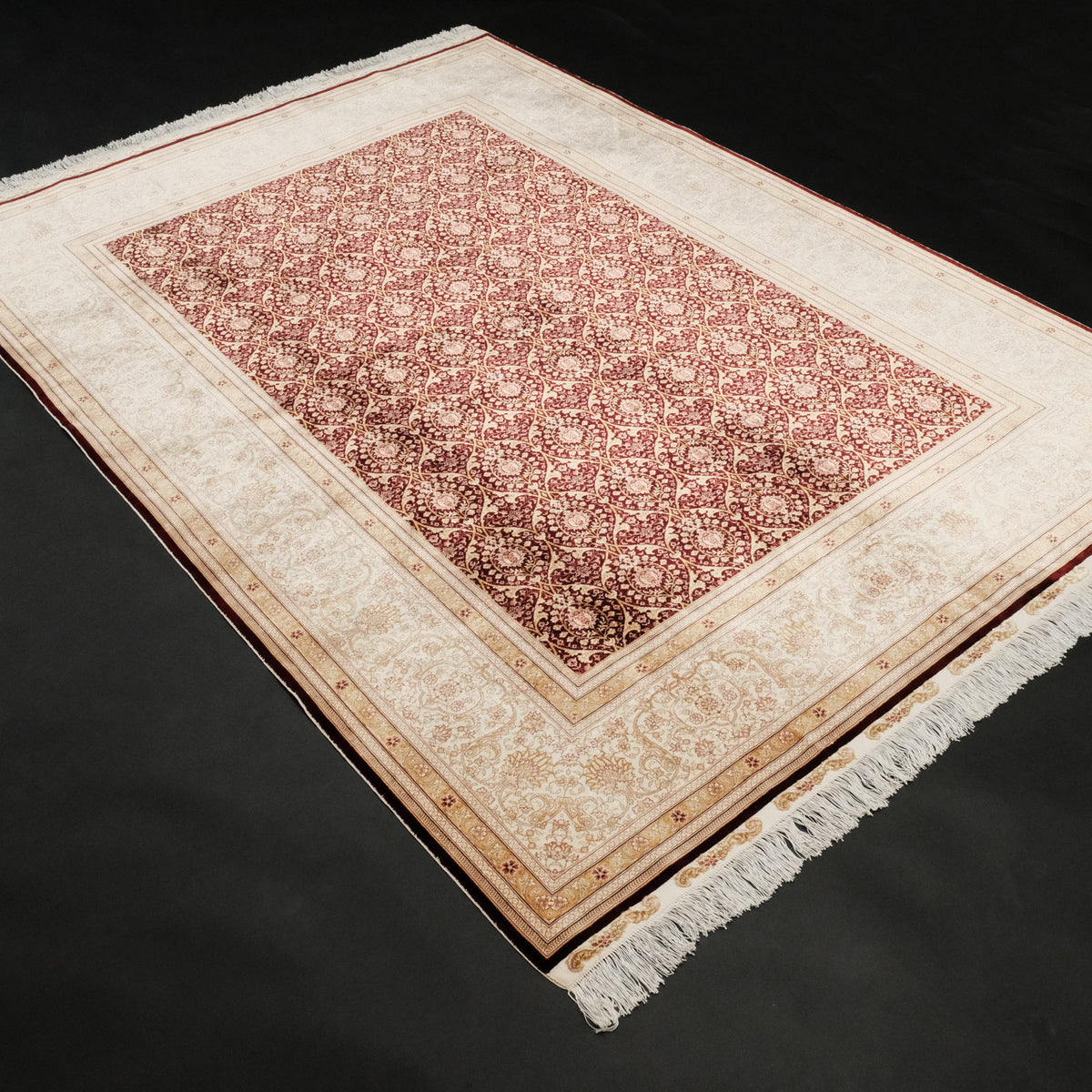 Çerçeve desenli el dokuma ipekli salon halısı, bordo, 171x243 cm — Halıcızade