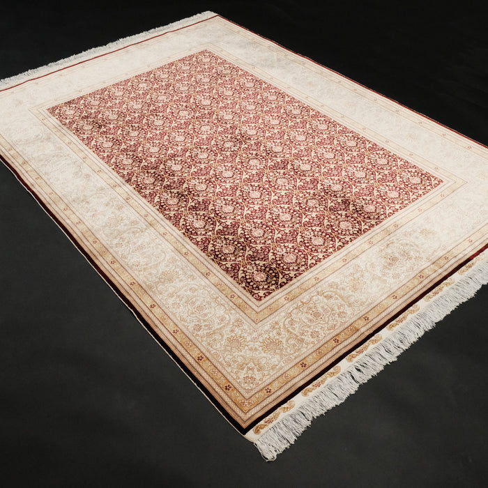 Çerçeve desenli el dokuma ipekli salon halısı, bordo, 171x243 cm — Halıcızade