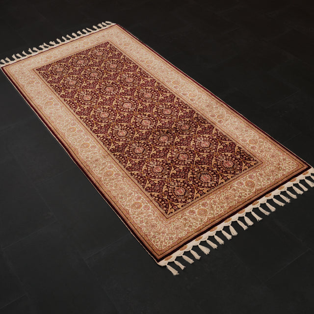 El Dokuma Çerçeve Desenli İpekli Halı, kırmızı, 89x180 cm — Halıcızade