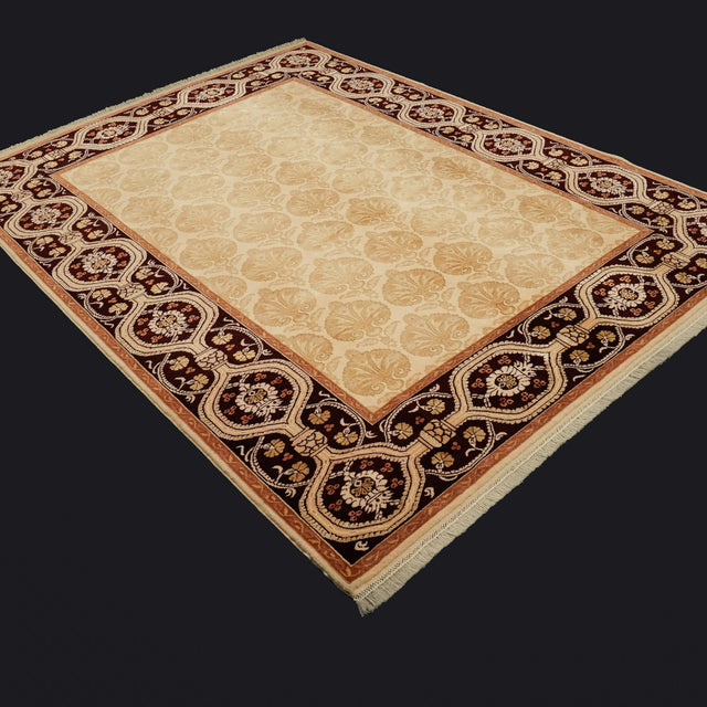 El Dokuma Çerçeve Desenli Krem Halı, 266x199 cm — Halıcızade