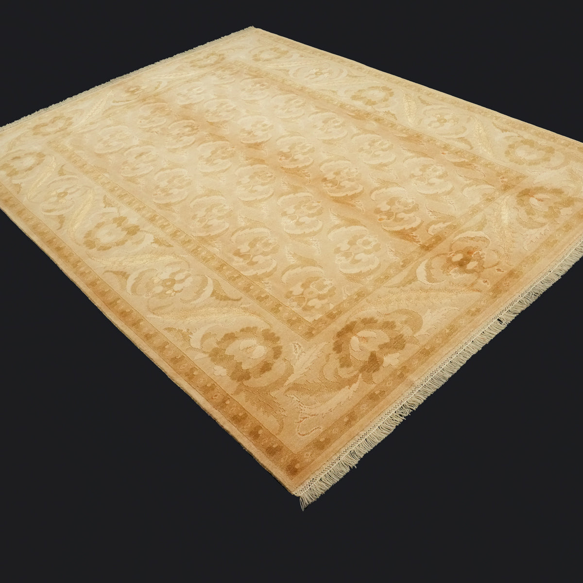 Cream Classic Frame-Pattern Hand-Knotted Wool Rug, 205x266 cm — Halıcızade