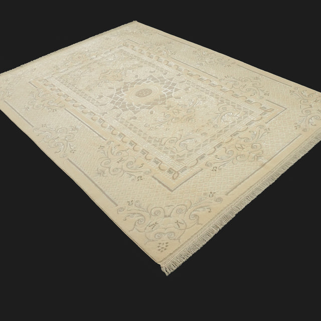 Cream Framed Handwoven Wool and Viscose Rug, 172×229 cm Halıcızade