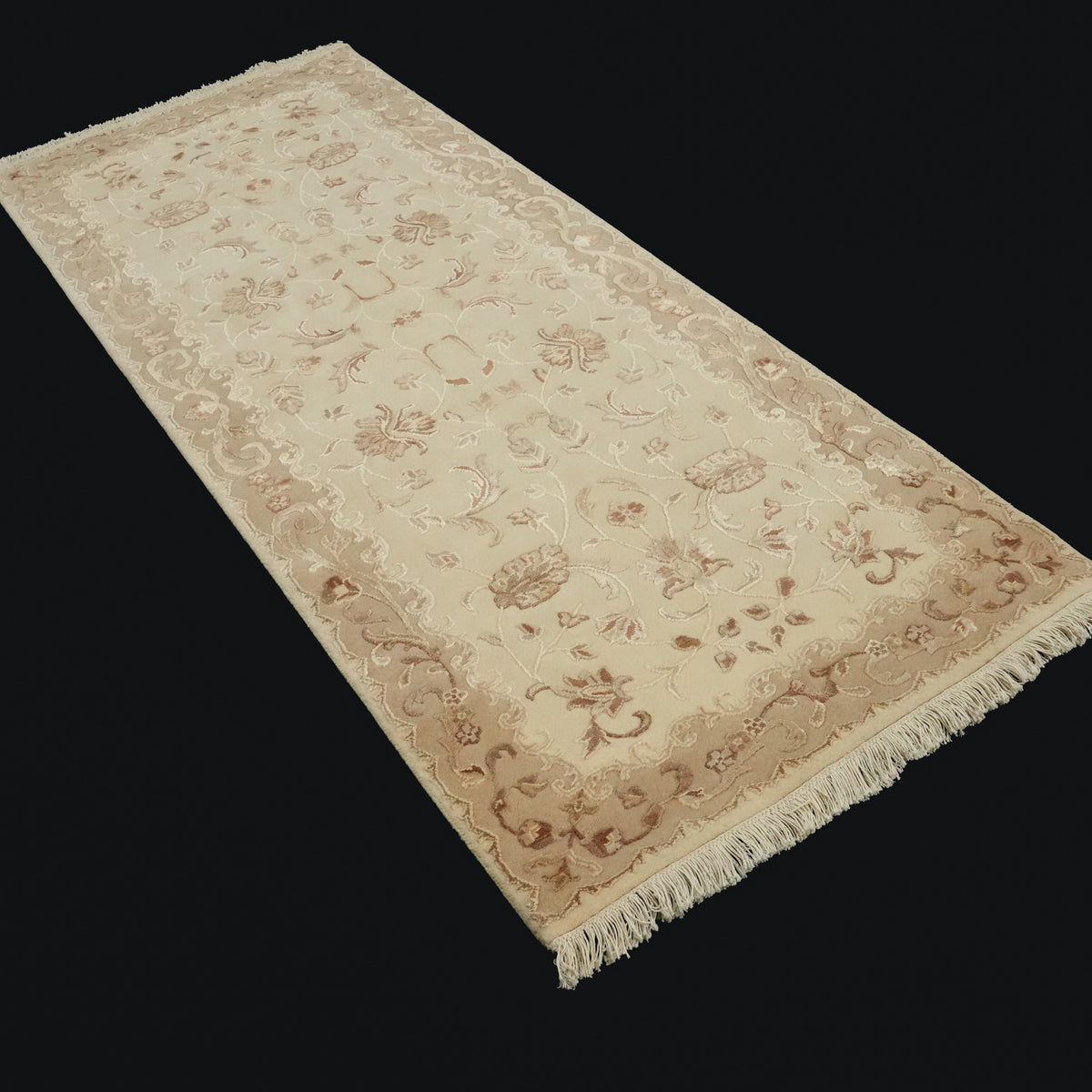 Cream Framed Handwoven Wool Runner, 81x198 cm — Halıcızade