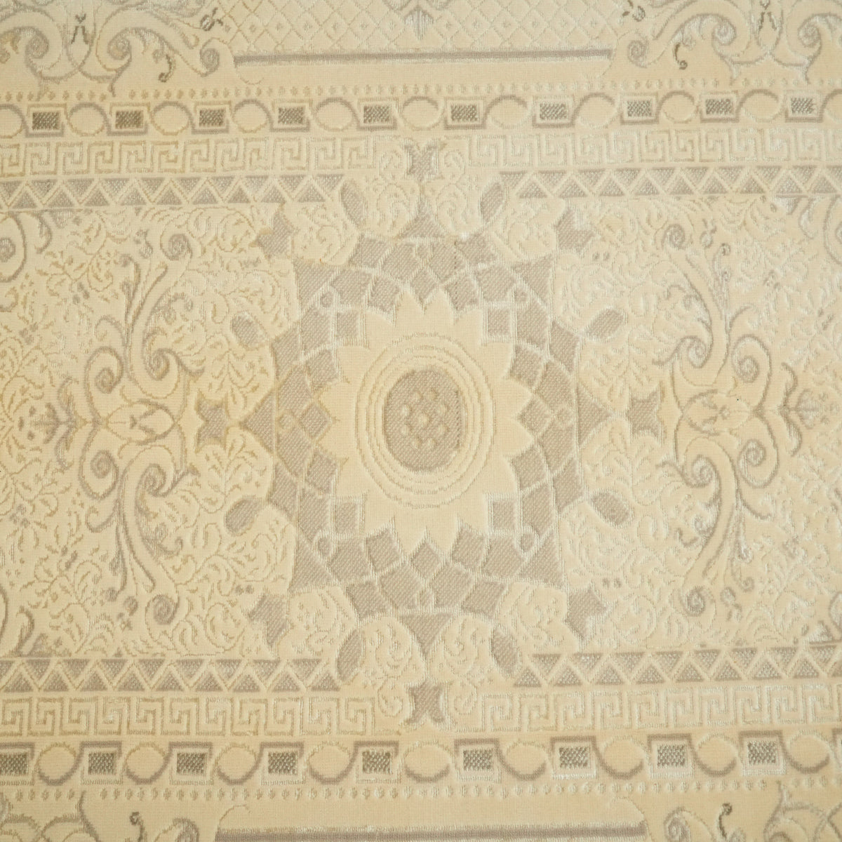 Cream Framed Handwoven Wool and Viscose Rug — classical pattern
