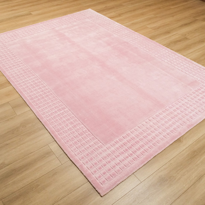 Tezgah Dokuma Çerçeve Desenli Pembe Halı, 200x290 cm — Halıcızade