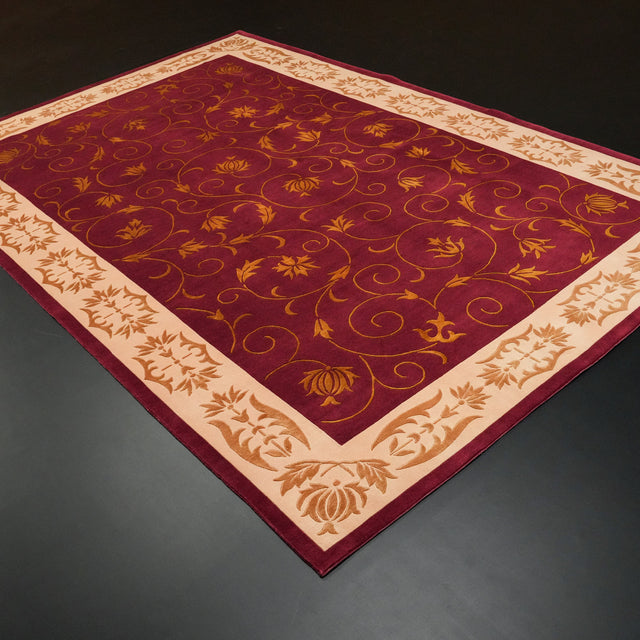 El Dokuma Çerçeve Desenli Yün Bordo Halı, 199x301 – 248x350 cm — Halıcızade